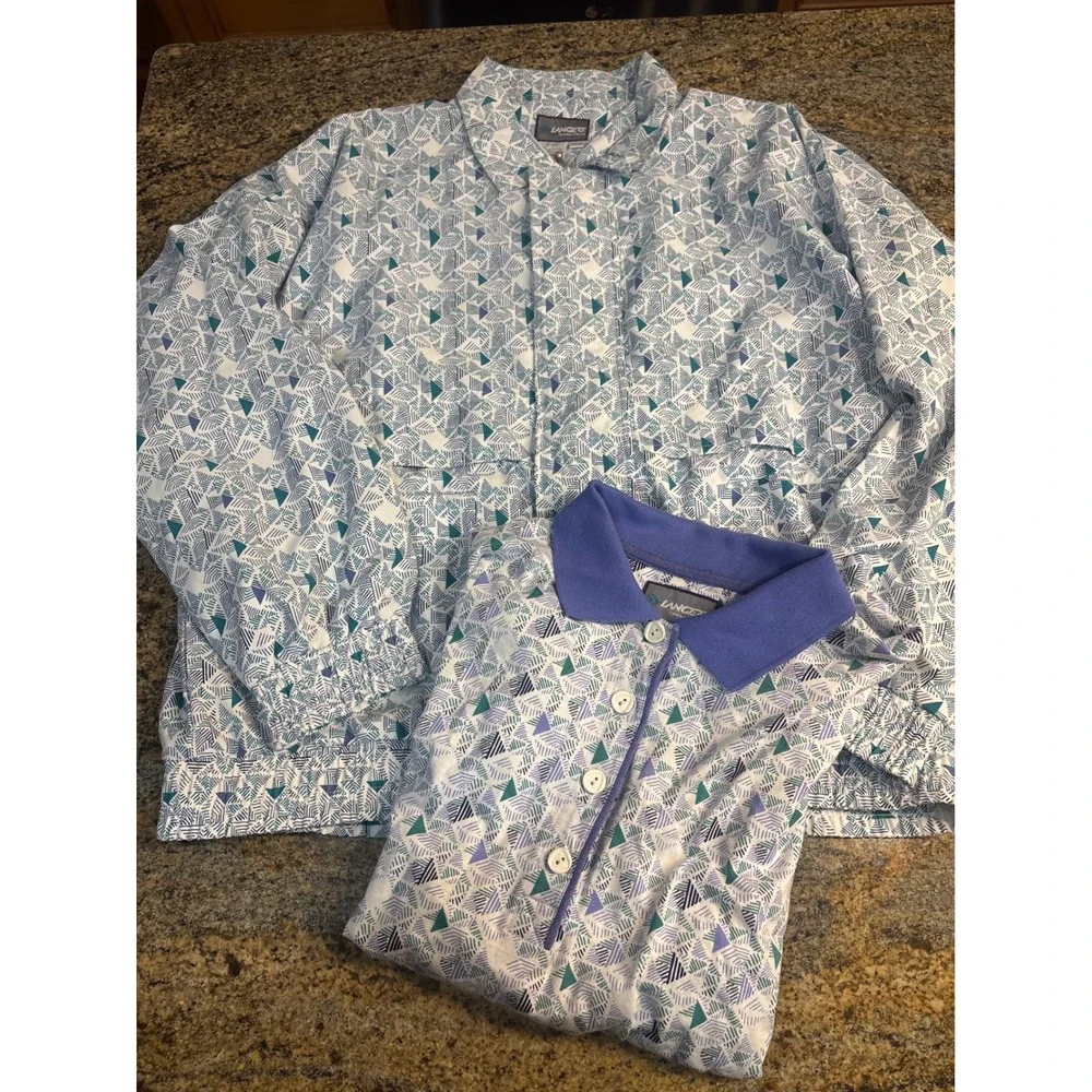 Vtg Langert Sports Wear Womens 2 Piece Set Geometric Windbreaker Jacket & Polo M